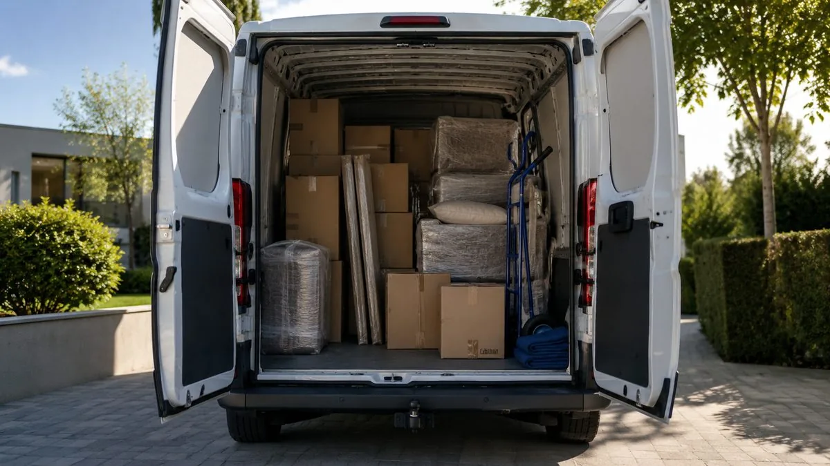 Geladene Umzugskartons im Transporter